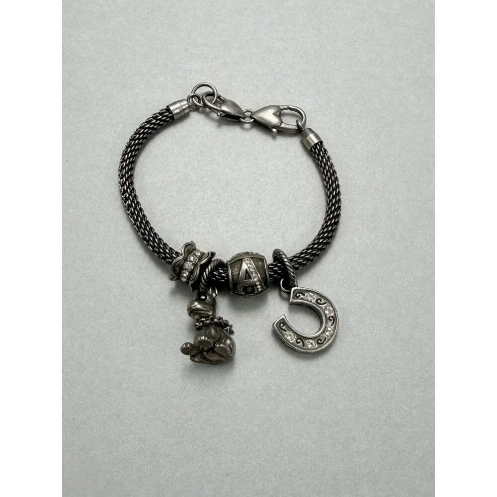 Brighton Charm Bracelet Dog Horseshoe Letter A Silver Tone Chain 7" - Picture 5 of 6